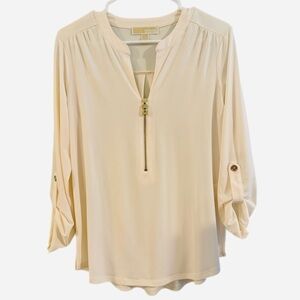 Michael Kors zipper-down blouse, dune. Medium